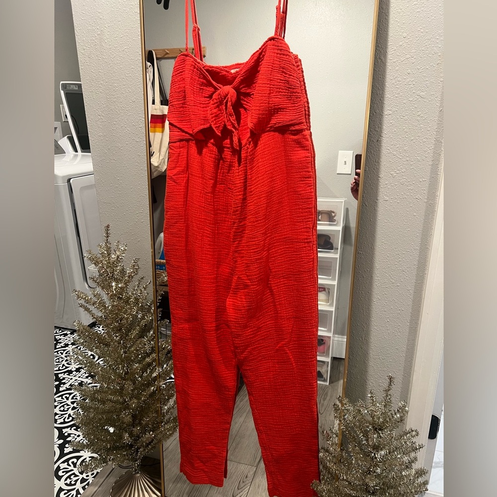 Saturday Sunday by Anthropologie Isabel Tie-Front Jumpsuit in red/orange - Picture 2 of 4